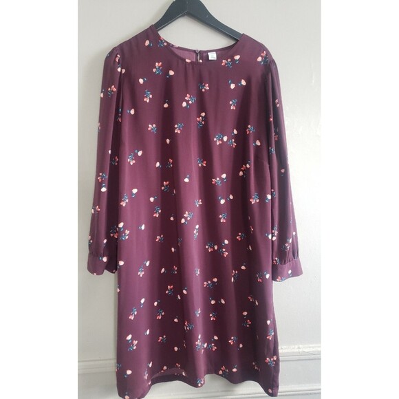 Old Navy Dress Womens XXL Burgundy Floral Long Sleeve Shift Lightweight … - Picture 1 of 7